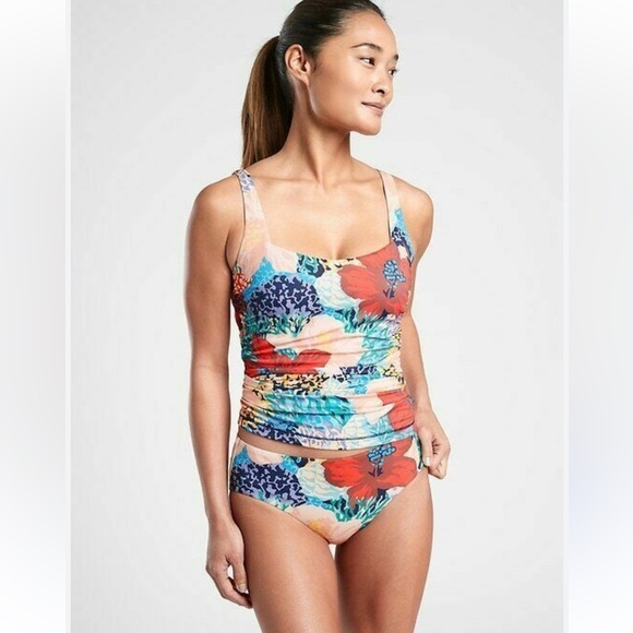 ATHLETA Square Neck Bra Cup Printed Tankini Top 34 D/DD Bora Bora Multi Top - Picture 1 of 6